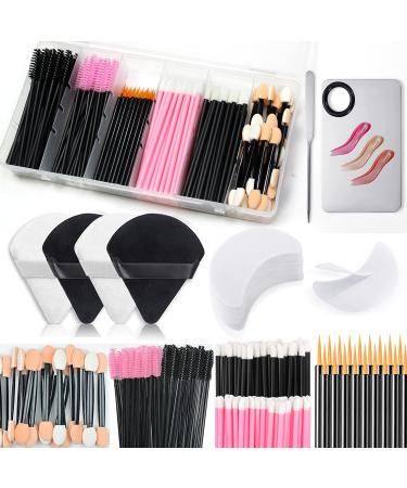 Disposable Makeup Applicators Kit Include Triangle Makeup Puff  Makeup Mixing Palette with Foundation Spatula  Eyeliner Brushes  Mascara Wands  Disposable Lip Applicators  Eyeshadow Applicators  Eye Shadow Shields  Makeu...