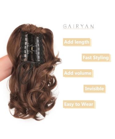 Shop Gairyan 30cm Long Curly Ponytail Extensions - Dark Brown & Dark Auburn Claw Clip Synthetic Hair for Women - Buy Online on GoSupps.com