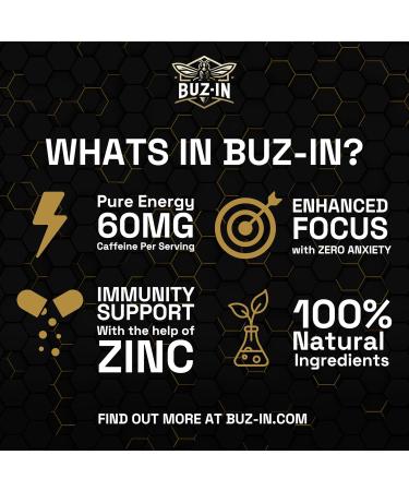 BUZ-IN | 60MG Caffeine Energy | 20 Pouches | 100% Natural Energy l Ideal for Athletes Fitness Enthusiasts Gamers Festival Lovers Travelers - The Perfect Coffee Substitute (Pineapple Ice) - Buy Online on GoSupps.com