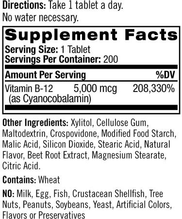 Natrol Vitamin B12 5000mcg Fast Dissolve Tablets 200 Count - Promotes Energy & Supports Nervous System - Strawberry Flavor - Buy Online on GoSupps.com