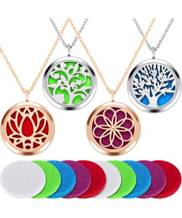 Hicarer 4 Pieces Essential Oil Necklace Diffuser Oil Pendant Locket Aromatherapy Pendant Perfume Oil Jewelry Necklace with 14 Refill Pads and 24 Inch Adjustable Chain
