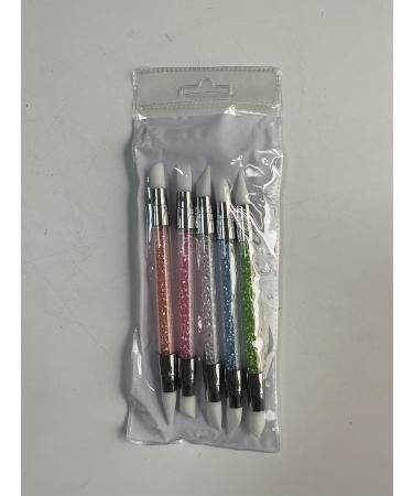 5-Piece Nail Art Pen & Brush Set - Double-Headed Silicone & Acrylic Tools with Rhinestone Handle for DIY Manicure - Perfect for Salons & Home Use - Buy Online on GoSupps.com