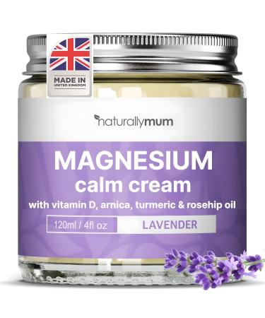 NaturallyMum - Magnesium Cream with Vitamin D3 4 Fl Oz - Magnesium and VIT D Lotion - Turmeric & Arnica Calm Cream - Magnesium and VIT D3 - Lavender Lavender 4 Fl Oz (Pack of 1)