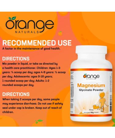 Orange Naturals - Magnesium Glycinate Powder 200mg 90g - Magnesium Bisglycinate Supplements for Men and Women - Relaxation Sleep Support Pressure Relief Healthy Bones Healthy Teeth & Muscle Function 90 g (Pack of 1) 200 mg - Buy Online on GoSupps.com