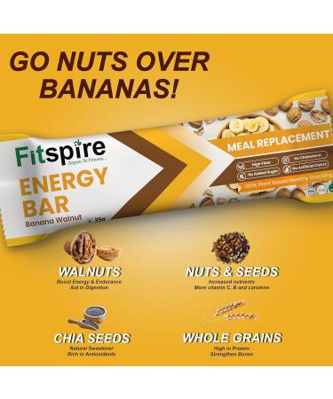 Fitspire Chocolate Banana Walnut Energy Bar - Vegan Gluten Free Sugar Free 100% Natural - 12 Pack of 35g | Perfect Healthy Snack - Buy Online on GoSupps.com