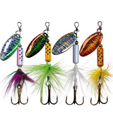THKFISH Spinner Baits Fishing Spinners Spinnerbait Trout Lures Fishing Lures for Bass Trout Crappie Color A-1/7oz *4pcs