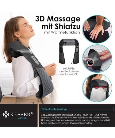 Kesser Neck Massage Device | Shiatsu Massage with Heat | 3D Shiatsu for Neck Back Shoulders Legs & Feet - Black/Anthracite - Buy Online on GoSupps.com