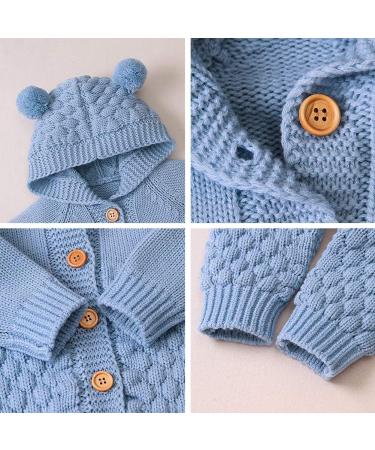 Baby Knitted Hooded Romper Bodysuit | Long Sleeve Onesie Jumpsuit 12-18 Months Light Blue-Hairball - Buy Online on GoSupps.com