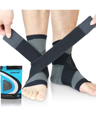 Beister 1 Pair Ankle Brace Compression Support Sleeve for Women and Men Elastic Sprain Plantar Fasciitis Foot Socks for Injury Recovery Joint Pain Achilles Tendon Heel Spurs XL (Pack of 2) Gray & Black - Buy Online on GoSupps.com