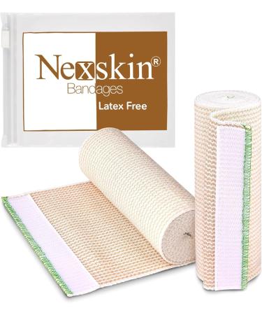 Premium Elastic Bandage Wrap (6 Wide 2 Pack) - Nexskin Latex Free Athletic/Medical Compression Bandages Hook & Loop Fasteners at Both Ends - Lifetime Washable & Reusable Bandages 6" Wide 2 Pack