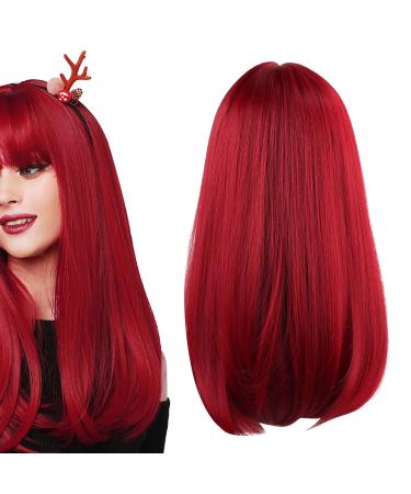 52cm red for a long time just a wig colored art hair with a straight bang for women heat -resistant fiber WIG for the daily party cosplay use
