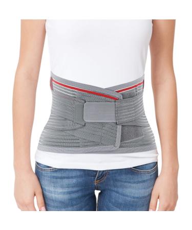 ORTONYX Lumbar Support Belt Lumbosacral Back Brace  Ergonomic Design and Breathable Material - lower back pain relief warmer stretcher - XS/M (Waist 26"-32.2") Gray/Red X-Small/Medium (Pack of 1) Gray/Red