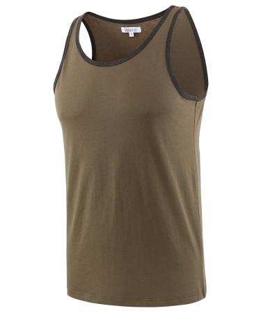 Vetemin Mens Premium Basic Solid Vintage Athletic Active Sports Jersey Tank Top Casual Shirts Army/H.charcoal Medium