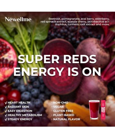NEWELLME Organic Super Reds Beetroot Powder Nitric Oxide & Blood Pressure Support Heart & Circulation Steady Energy Sugar Free Non-GMO Grape Seed Polyphenols 14 Sachets Berry Flavor 14 Daily Packs - Buy Online on GoSupps.com