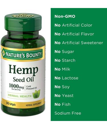 Nature's Bounty Hemp Seed Oil 1000mg Softgels - Cold Pressed Herbal Supplement - Buy Online on GoSupps.com