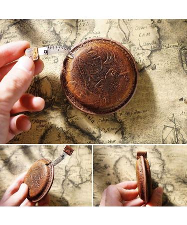 Sewing Tape Measure - Double-Sided Retractable Crazy Horse Leather - Yellow-Brown Carved Pattern - Buy Online on GoSupps.com
