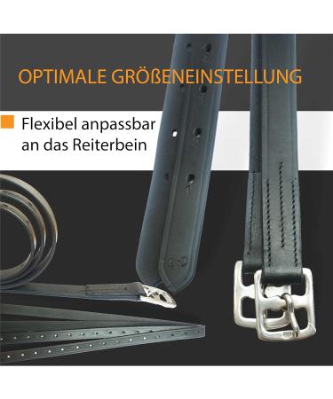 High-Quality Black Leather Horse Delini Stirrup Straps for English Saddles - 130cm to 160cm Length (150cm Option) - Buy Online on GoSupps.com