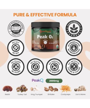 EarthNutri PeakO2 Workout Supplement - Mushroom Supplement for Pre Workout Endurance & Athletic Performance No Additives No Fillers Supports Stamina Strength & Recovery - 60 Servings - Buy Online on GoSupps.com