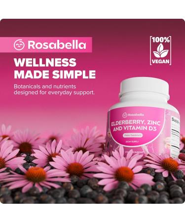 Rosabella Elderberry Zinc & Vitamin D3 Capsules Elderberry Supplement with Echinacea Vitamin C & Zinc Immune Support Supplement for Daily Wellness Vegan Capsules 90 Count (Pack of 1) - Buy Online on GoSupps.com