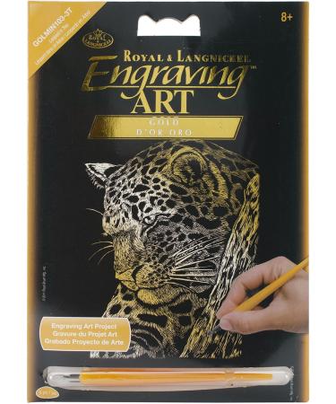 ROYAL BRUSH GOLMIN-103 Gold Foil Engraving Leopard in Tree Art Mini Kit, 5" by 7"