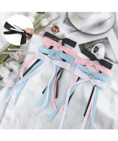 8 Pieces Hair Clip Bow Silky Satin Hair Bows with Long Tail Hair Accessory Women Hair Bow Clip for Hair Decoration Black Pink Blue White - Buy Online on GoSupps.com