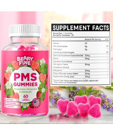 PMS Gummies for Women & Teens - Effective PMS Vitamins for Cramping Bloating & Mood Swings - Strawberry Flavor 60 Count - Made in the USA - Buy Online on GoSupps.com
