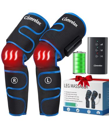 Rechargeable Leg-Massager for Circulation with Heat, Portable & Cordless Air Compression Leg Massager for Muscles Relaxation, Massage Calf & Thigh, Handheld Controller with 3 Modes 3 Intensities Dark Bule