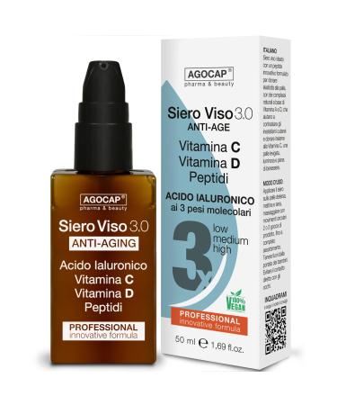 Hyaluronic Acid Face Serum 3 Molecular Weights with Vitamins C and D, Collagen and Retinol. Anti-Wrinkle Moisturizing and Brightening Serum for Women and Men | Vitamin C Serum 60ml Agocap,
