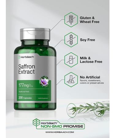 Saffron Extract Capsules 177mg | 200 Count Non-GMO Gluten Free Supplement by Horbaach - Buy Online on GoSupps.com