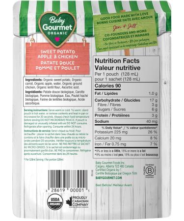 Baby Gourmet Organic Meals - Sweet Potato Apple & Chicken - Non-GMO BPA-Free No Added Sugar Or Salt No Fillers Or Thickeners 128ml - 16 Pack - Buy Online on GoSupps.com