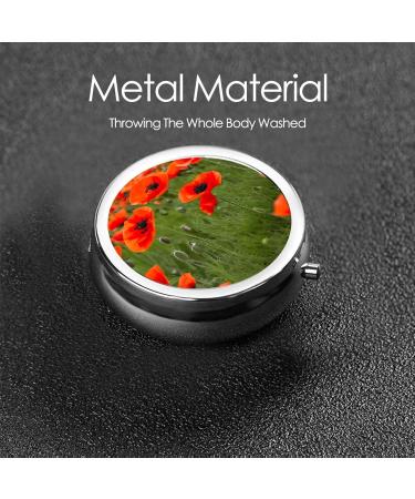 Portable Round Pill Box with Poppy Flower Petals - Lightweight Moisture-Proof Vitamin Organizer - Buy Online on GoSupps.com