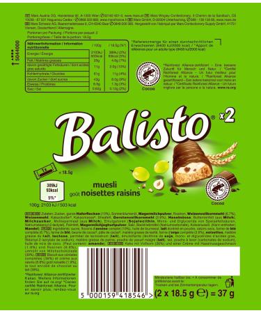 Box of 20 Balisto Biscuit Coated in Milk Chocolate with Raisin and Hazelnut Flavor - 20 Biscuits of 37g - 740g - Buy Online on GoSupps.com