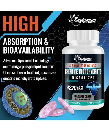 Creatine Chews Tablets for Men & Women, Creatine Monohydrate, 99% Absorption with Liposomal & Micronized, 60 Servings 60 Count (Pack of 2) - Buy Online on GoSupps.com