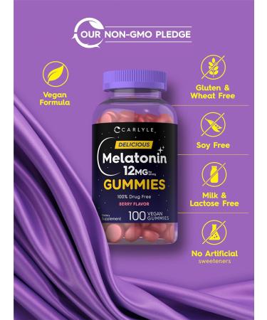 Carlyle Melatonin Gummies 12mg | 100 Count | Berry Flavor | Vegan Supplement | Non-GMO Gluten Free - Buy Online on GoSupps.com