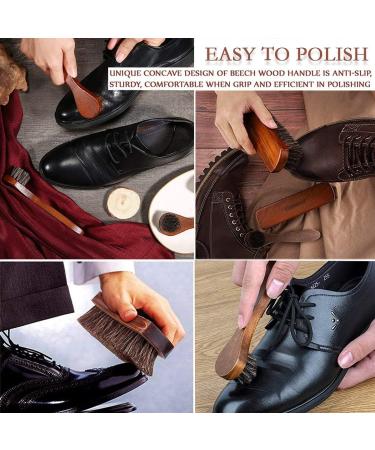 Premium Horse Hair Shoe & Boot Brush Set with Wooden Handles - Brown - Buy Online on GoSupps.com