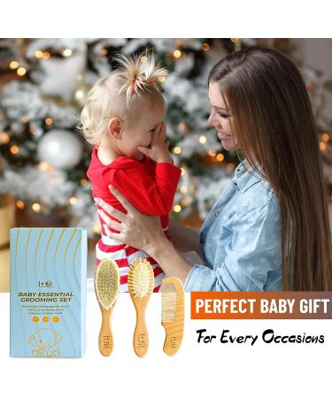Tulit Baby Hair Brush and Comb Grooming Kit - Natural Soft Goat Hair and Bamboo Bristle Set for Newborns - Buy Online on GoSupps.com
