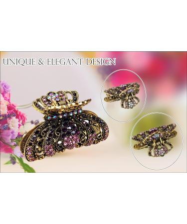 Crystal Rhinestone Hair Claw - Antiqued Silver Plated Clip for Thin & Thick Hair | Anti-Slip Diamante Hair Clamp - Hair Styling Accessory (Gold/Purple) - Buy Online on GoSupps.com