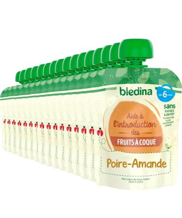 Bl dina - Fruit and Almond Purees Gourds - 16 gourds Pear Almond - For babies from 6 months - Pack of 16 bottles of 85g