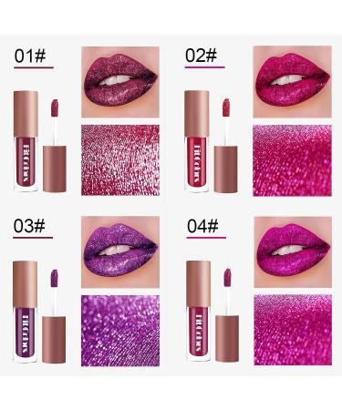 Glitter Lipstick Set | Long Lasting Metallic Shades | Purple Red Matte to Sparkly Gloss | Lip Gloss Kit for Women - 4 Colors - Buy Online on GoSupps.com