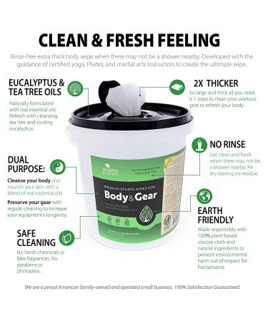 Wipex No Rinse Body Wipes for Adults | 225 Large Body Camping Wipes | Tea Tree & Eucalyptus Essential Oil | Gym, Yoga, Wrestling, Team Sports | After Workout Bathing & Athlete Body Wipes - Buy Online on GoSupps.com