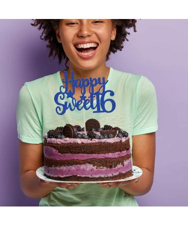 Gyufise 1Pc Happy Sweet 16 Cake Topper Blue Glitter Sweet 16 Birthday Cake Decoration Happy 16th Birthday Decorations for Girls Boys Party Supplies Blue 1pc - Buy Online on GoSupps.com