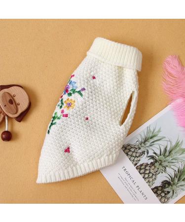 PetyOung Dog Sweater with Flower Embroidery | Soft Winter Clothing for Small & Medium Dogs | Warm Beige Puppy Sweater - Buy Online on GoSupps.com