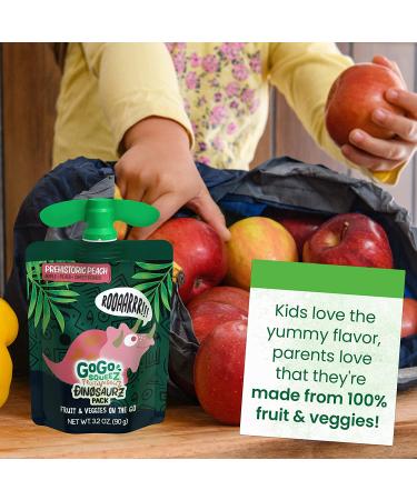 GoGo SqueeZ Fruit and VeggieZ Dino Kids Snacks Variety Pack - 20 Pouches, Roarrrr Berry, Jurassic Pear, Prehistoric Peach Flavors - Nut, Dairy, Gluten Free - Perfect Snacks for Kids - Buy Online on GoSupps.com