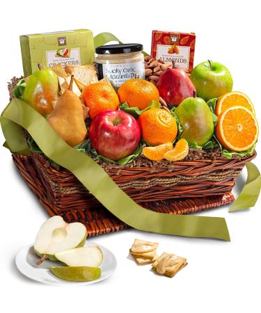 Classic Fresh Fruit Basket Gift with Crackers, Cheese and Nuts for Christmas, Holiday, Birthday, Corporate All Occasion