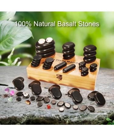 Master Massage Hot Stone Basalt Stone Set - 60 Pieces of 100% Natural Stones in Decorative Bamboo Box for Relaxation Therapy - Buy Online on GoSupps.com