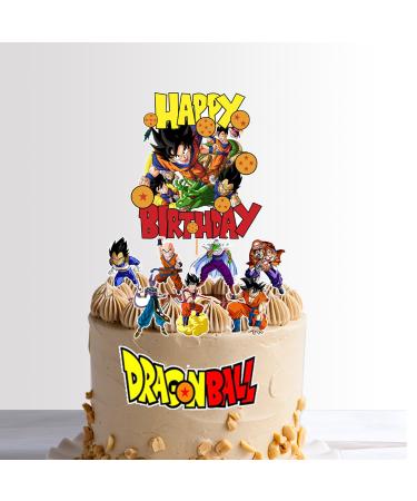 Dragon Ball Z Themed Cake Topper Decoration Goku and Crew Anime Manga Themed Kids Party Paper Card Edible Wafer BannerQuick Easy Adjustable (Happy Birthday Topper + 7 Characters)