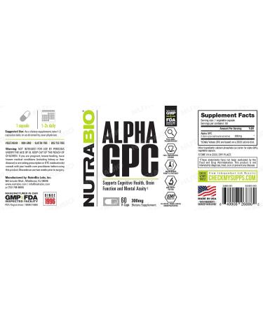 NutraBio Alpha GPC 300mg - Brain Support & Memory Function - 60 Veg Caps - Buy Online on GoSupps.com