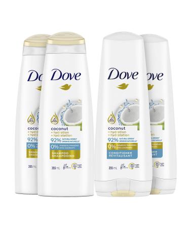Dove Coconut + Hydration Shampoo & Conditioner for dry hair 355 ml (Pack of 4 : 2 Shampoos + 2 Conditioners) 355 ml (Pack of 4)