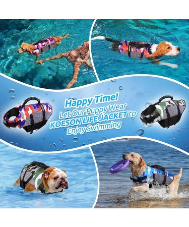 KOESON Dog Life Jacket | X-Large Blue Ripstop Pet Safety Vest with Rescue Handle | Adjustable, Enhanced Buoyancy | Camouflage Swimsuit Preserver for Small, Medium, Large Dogs - Buy Online on GoSupps.com