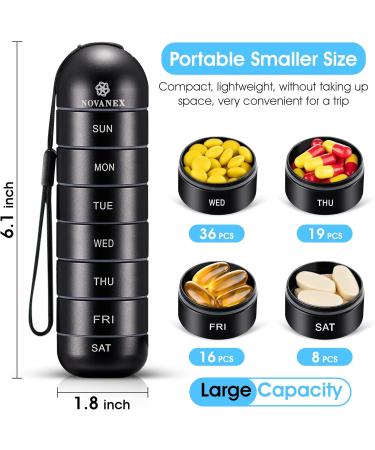 Weekly Pill Organizer - Stackable Aluminium Alloy Moisture Proof & BPA Free 7-Day Compartment for Vitamins Fish Oil & Supplements - Black - Buy Online on GoSupps.com